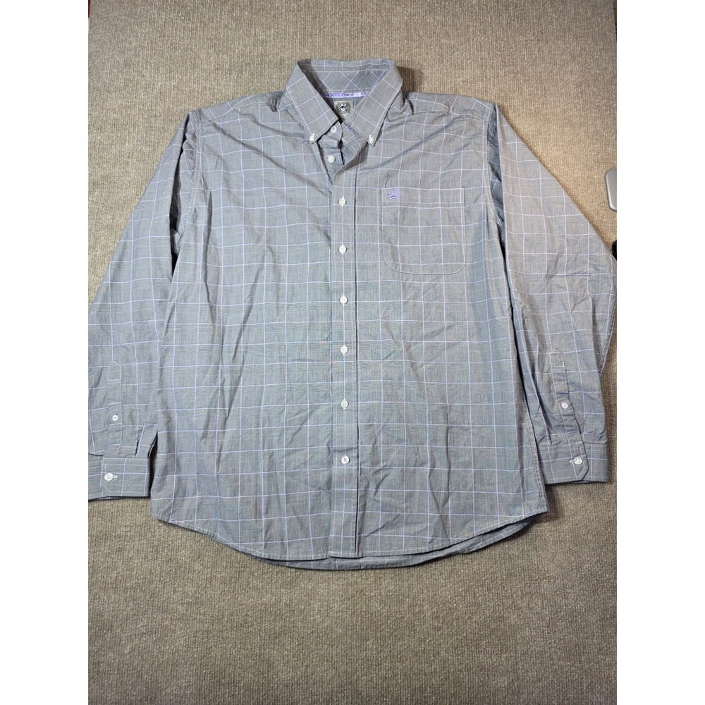 Cinch Men's Size M Button Down Shirt Long Sleeve Grey Purple Windowpane Plaid